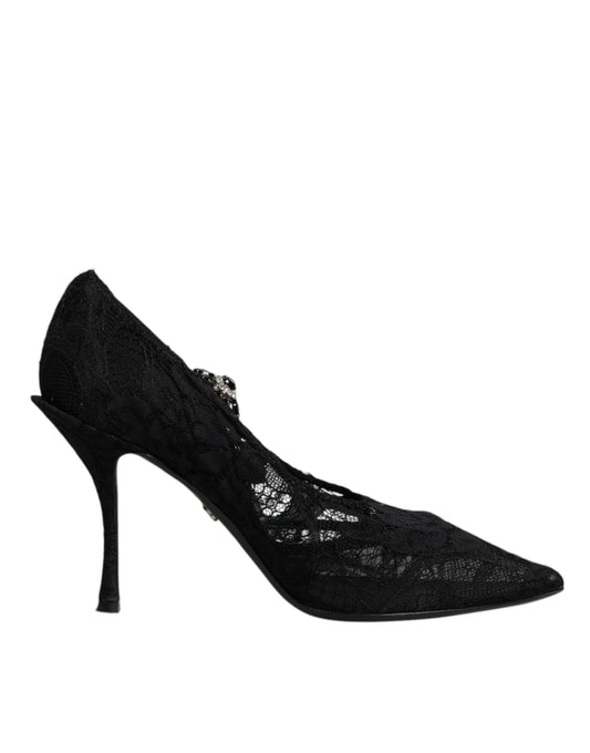 Escarpins Mary Jane en dentelle noire et cristaux Dolce & Gabbana