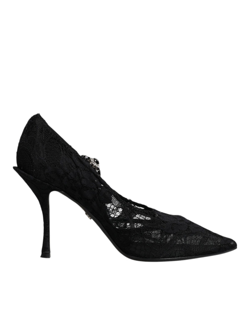 Dolce & Gabbana Black Lace Crystals Mary Jane Pumps