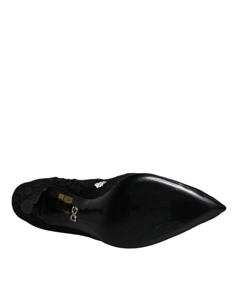 Dolce & Gabbana Black Lace Crystals Mary Jane Pumps