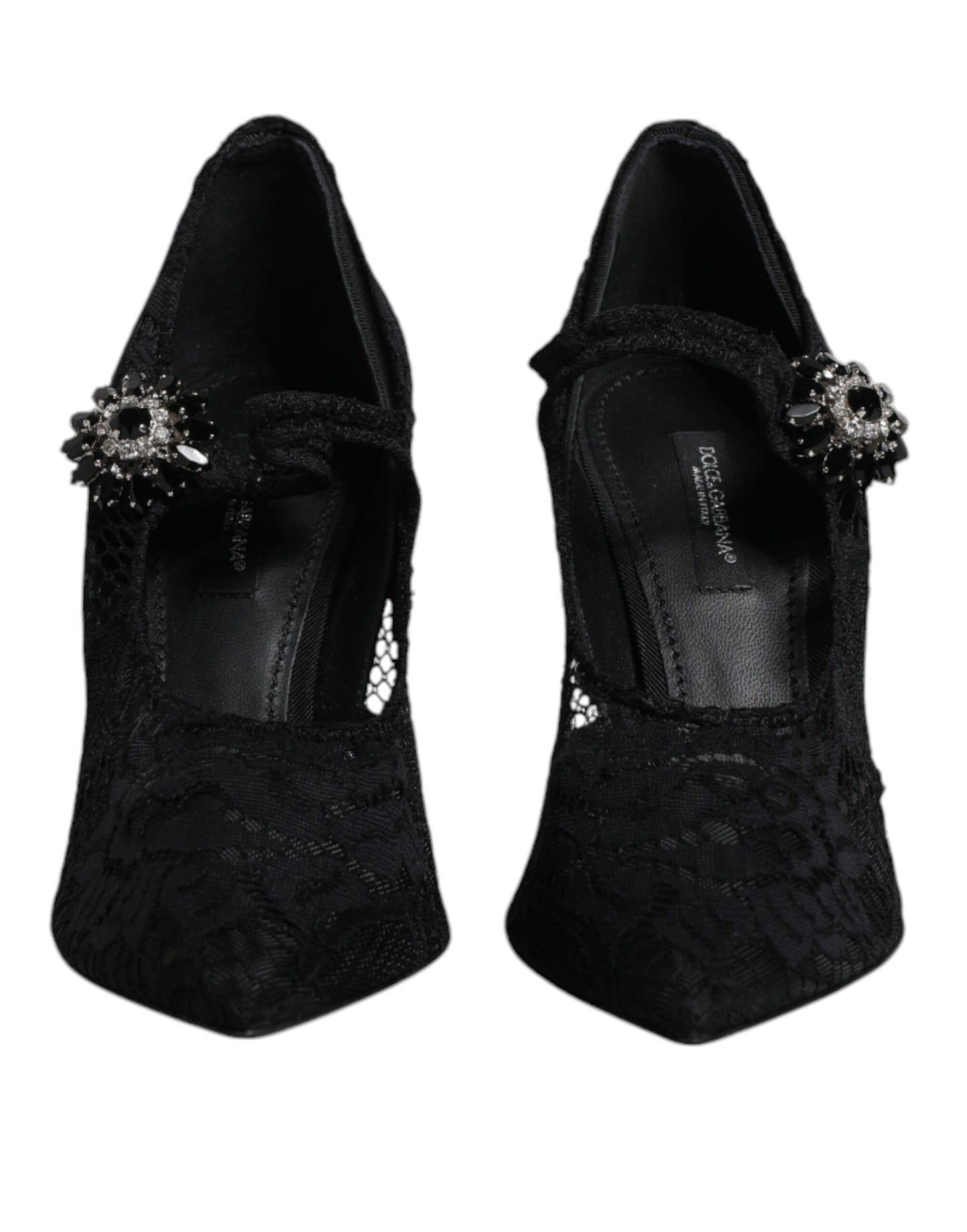 Dolce &amp; Gabbana Mary Jane pumps met zwarte kant en kristallen