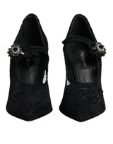 Dolce & Gabbana Black Lace Crystals Mary Jane Pumps