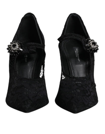 Dolce &amp; Gabbana Mary Jane pumps met zwarte kant en kristallen