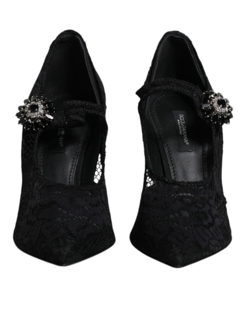 Dolce & Gabbana Black Lace Crystals Mary Jane Pumps
