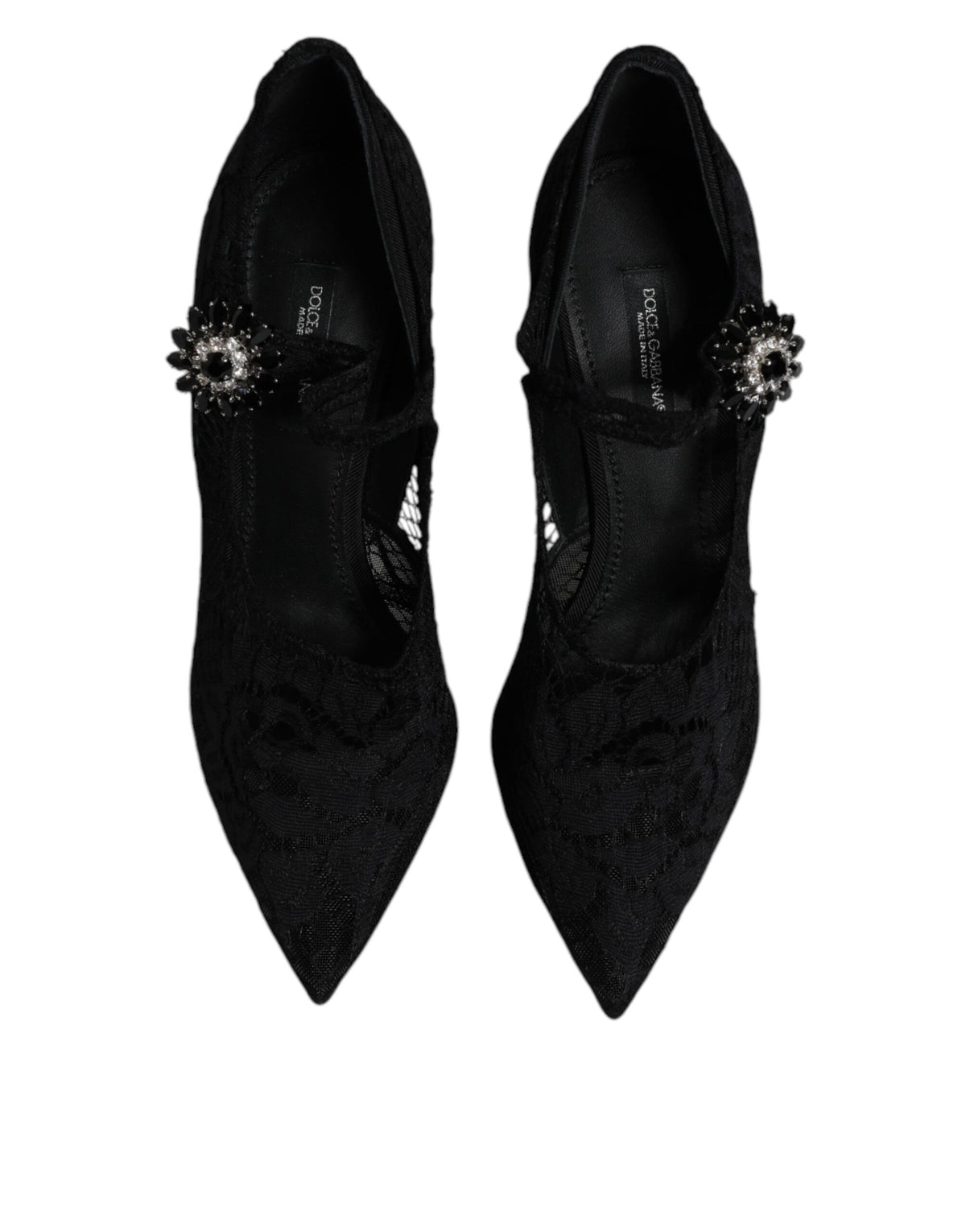 Dolce & Gabbana Black Lace Crystals Mary Jane Pumps