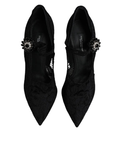 Dolce &amp; Gabbana Mary Jane pumps met zwarte kant en kristallen