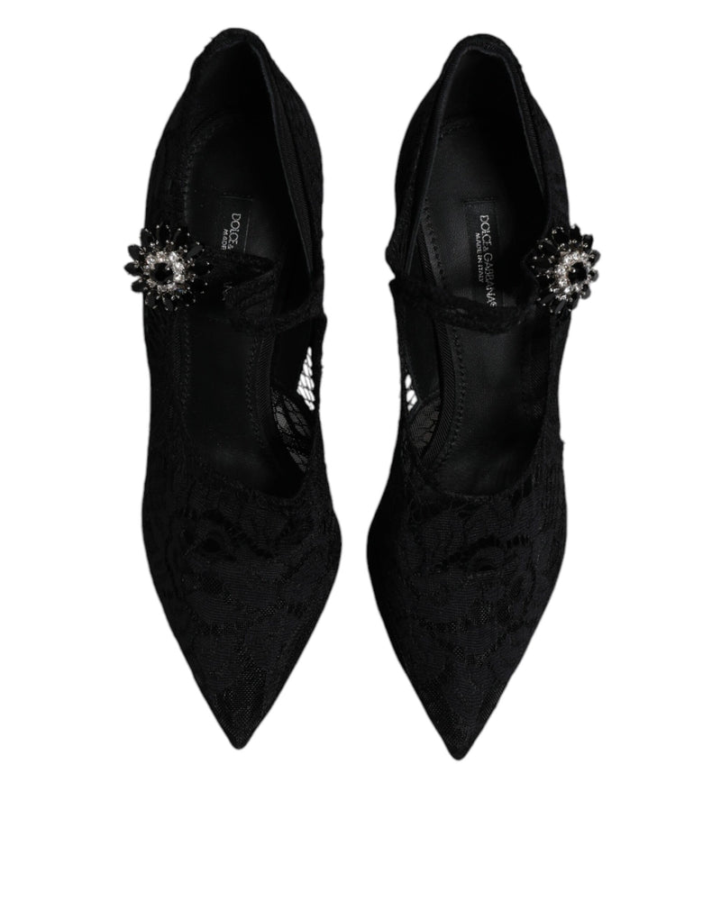 Dolce & Gabbana Black Lace Crystals Mary Jane Pumps