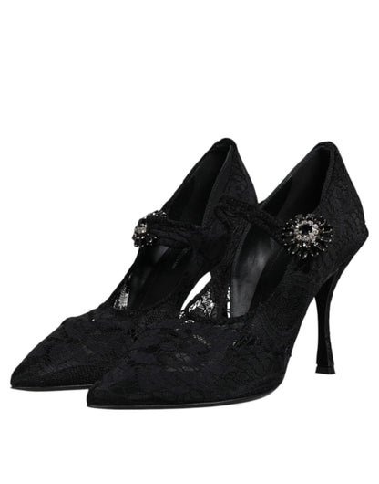 Dolce &amp; Gabbana Mary Jane pumps met zwarte kant en kristallen