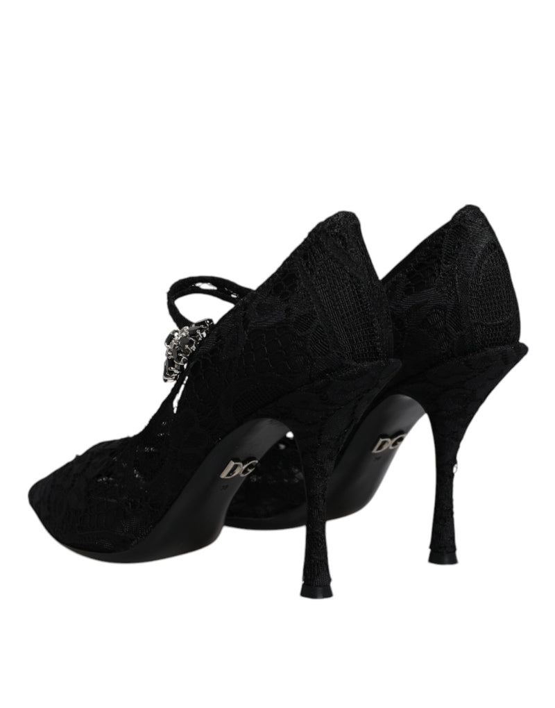Dolce & Gabbana Black Lace Crystals Mary Jane Pumps