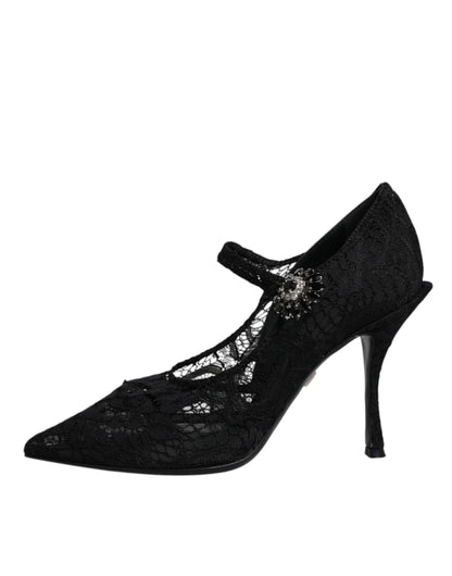 Dolce &amp; Gabbana Mary Jane pumps met zwarte kant en kristallen