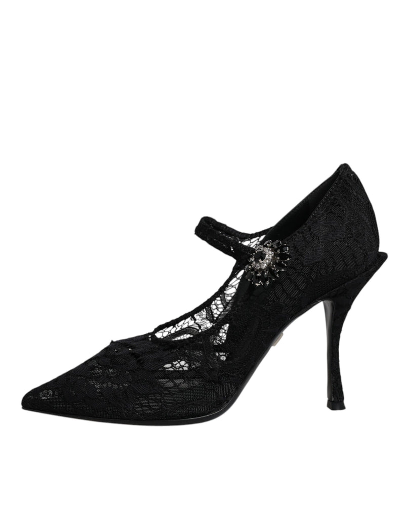 Dolce & Gabbana Black Lace Crystals Mary Jane Pumps