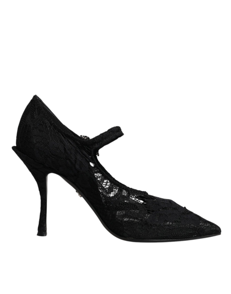 Dolce & Gabbana Black Lace Crystals Mary Jane Pumps