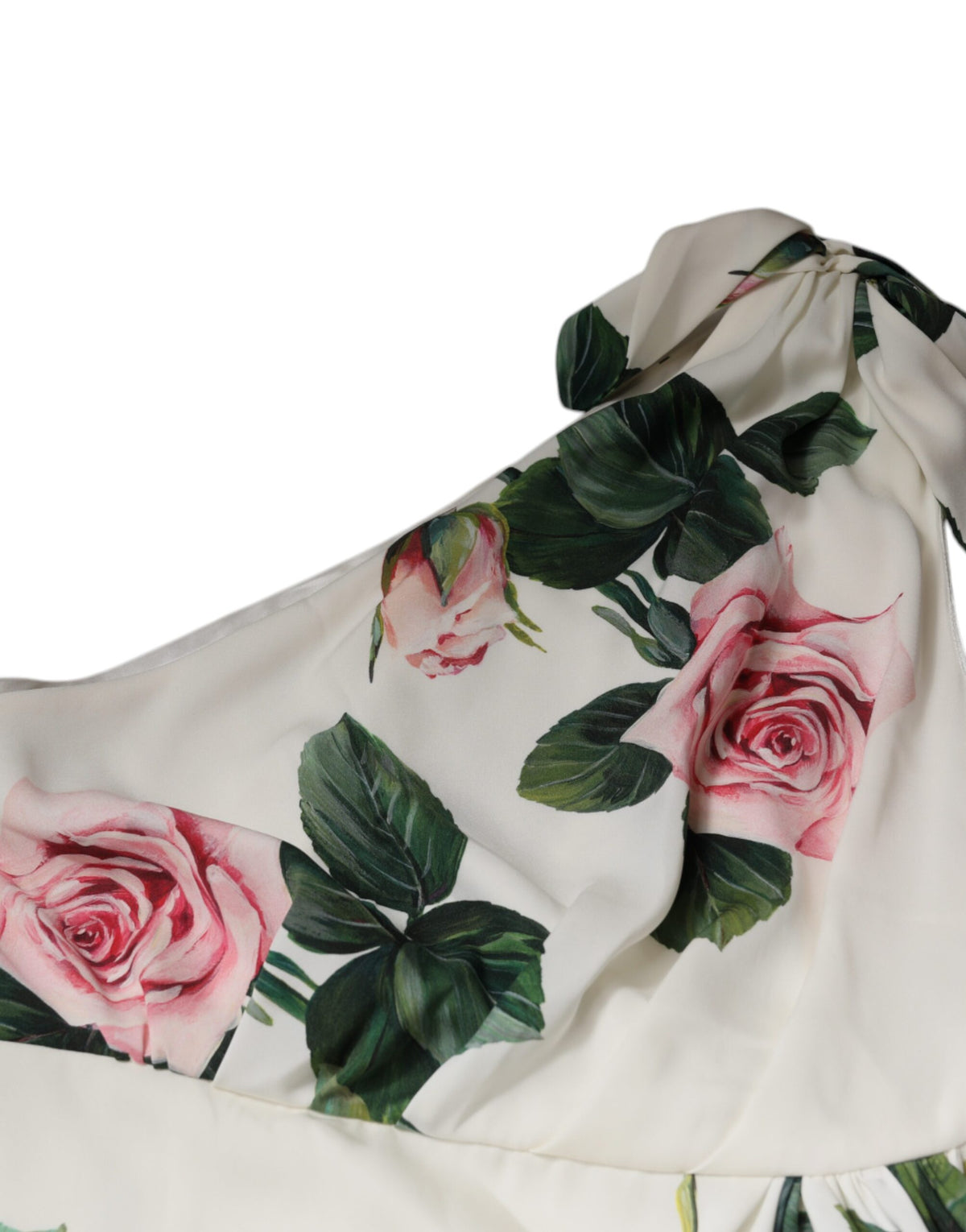 Dolce & Gabbana Robe Midi en Soie Blanche à Fleurs à Épaule Unique