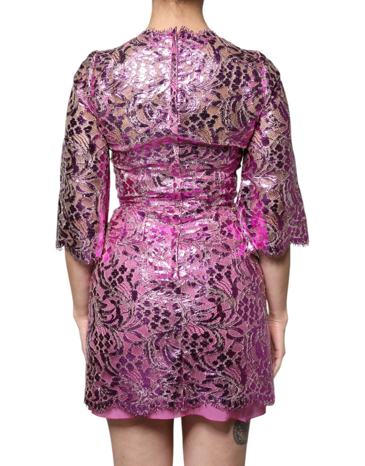 Robe Mini Fuchsia Métallique à Fleurs Dolce & Gabbana