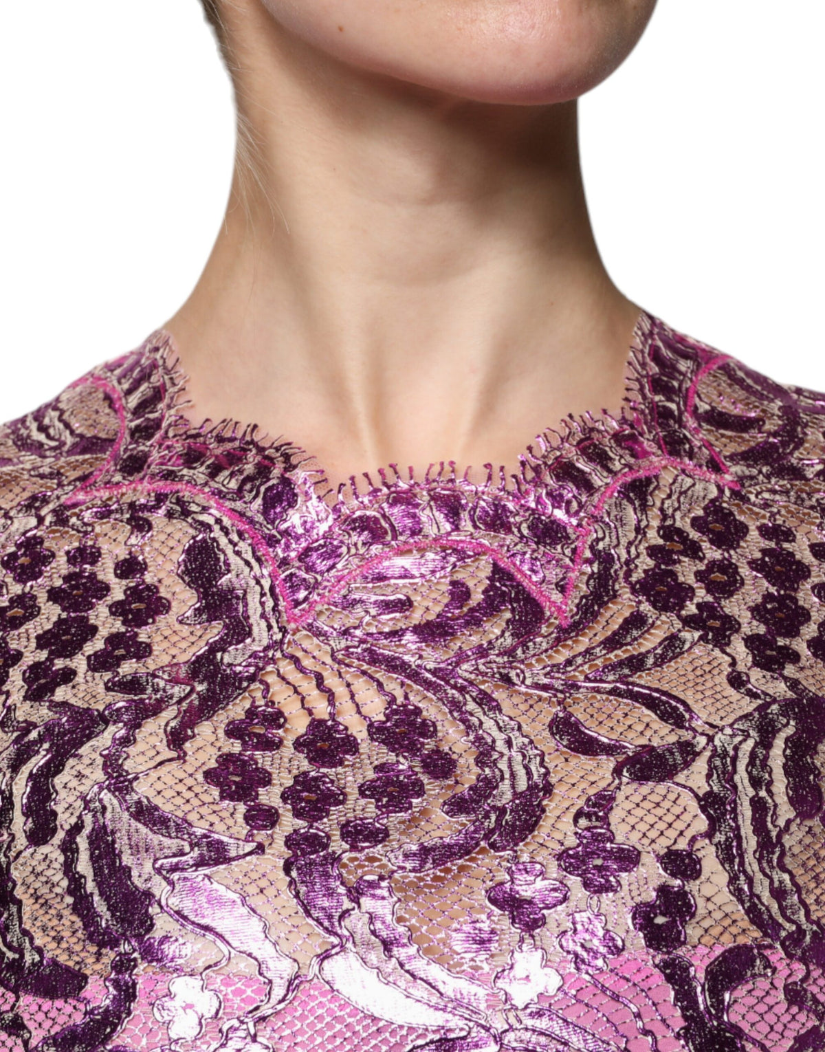 Robe Mini Fuchsia Métallique à Fleurs Dolce & Gabbana