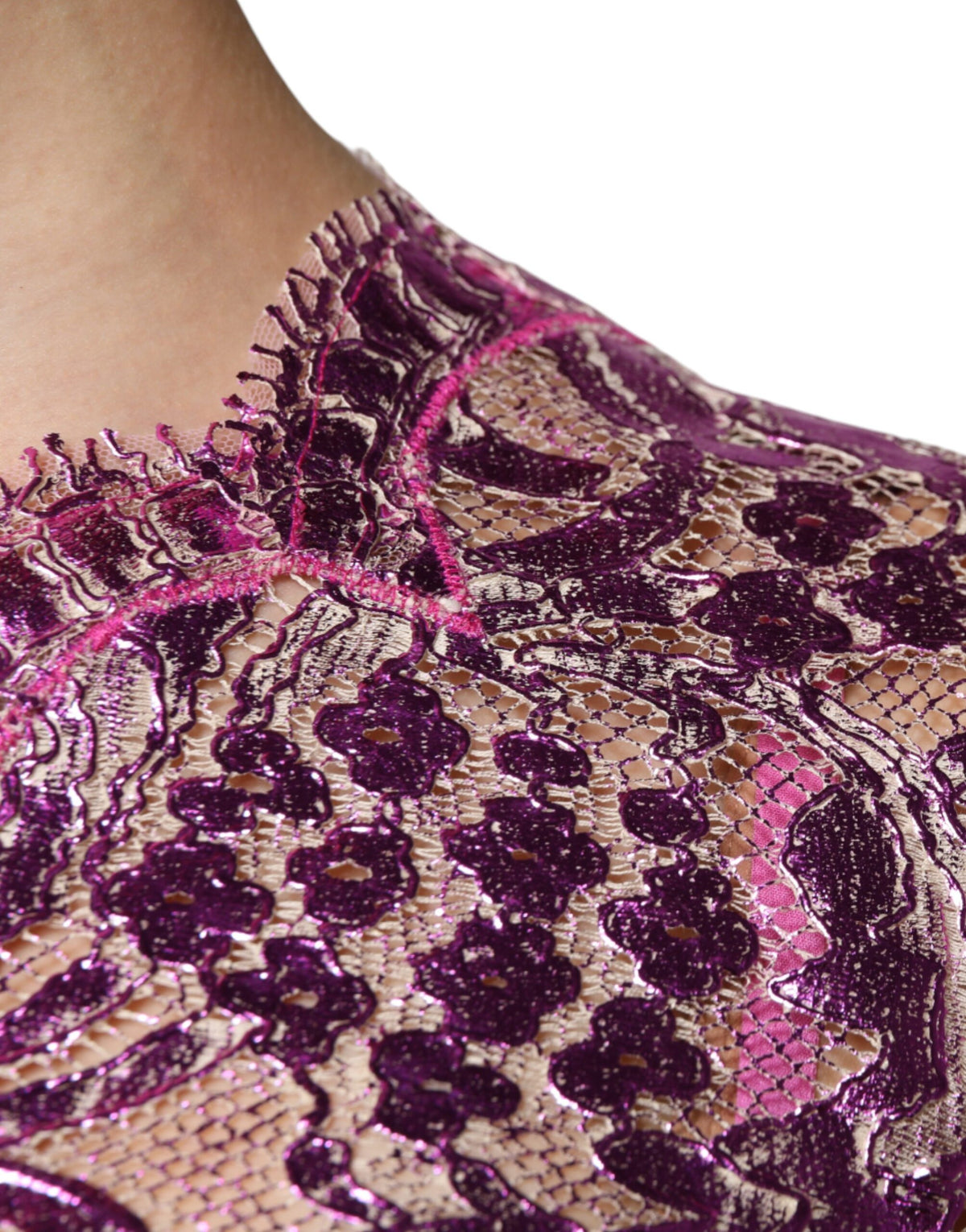 Robe Mini Fuchsia Métallique à Fleurs Dolce & Gabbana