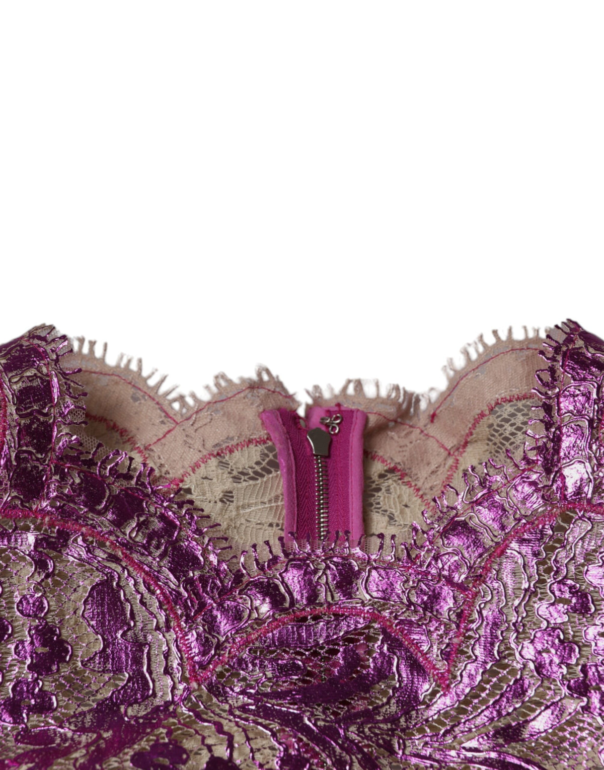 Robe Mini Fuchsia Métallique à Fleurs Dolce & Gabbana