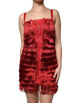 Dolce & Gabbana Robe Mini Sans Manches en Dentelle Rouge