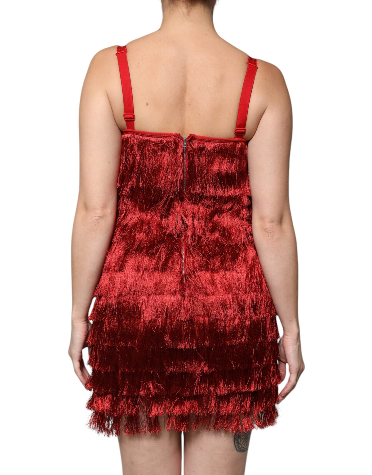 Dolce & Gabbana Robe Mini Sans Manches en Dentelle Rouge