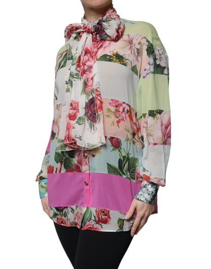 Dolce &amp; Gabbana bloemenprint top met patchwork en ascottkraag in verschillende kleuren