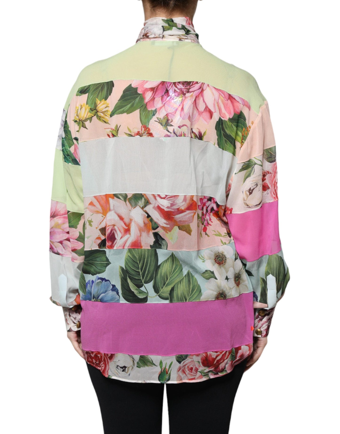 Dolce &amp; Gabbana bloemenprint top met patchwork en ascottkraag in verschillende kleuren