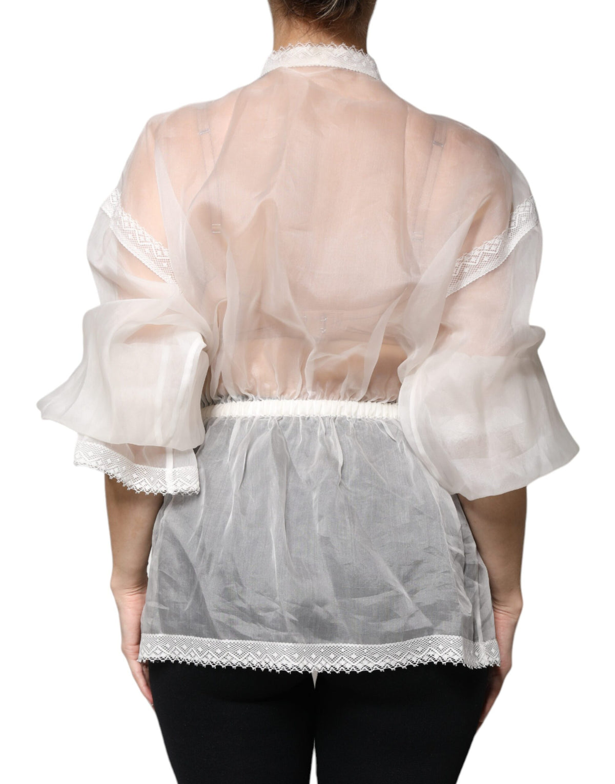 Dolce & Gabbana Blouse Top à Col Ascot Blanc à Manches Longues