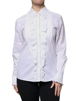 Dolce & Gabbana Top Femme en Coton Blanc à Manches Longues avec Col Volant