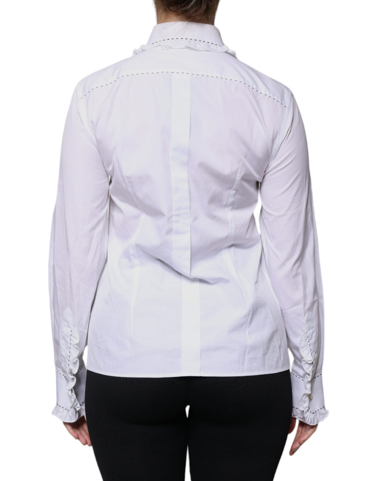 Dolce & Gabbana Top Femme en Coton Blanc à Manches Longues avec Col Volant