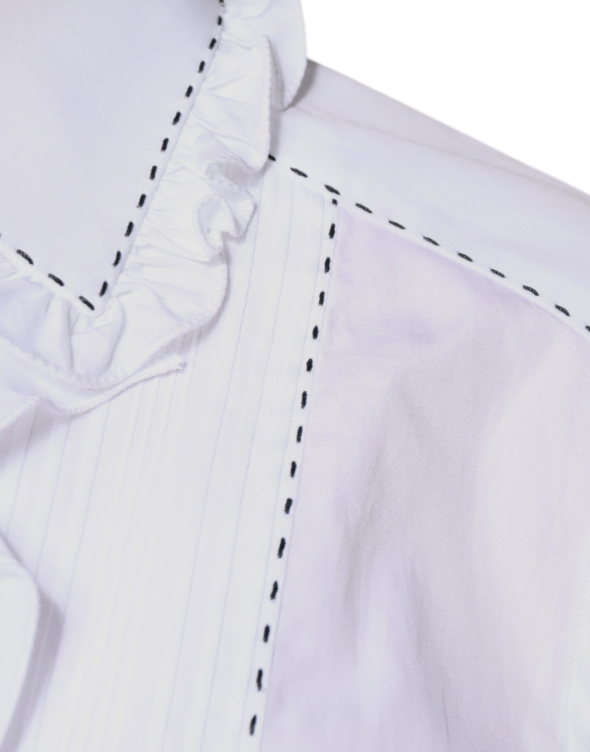 Dolce & Gabbana Top Femme en Coton Blanc à Manches Longues avec Col Volant