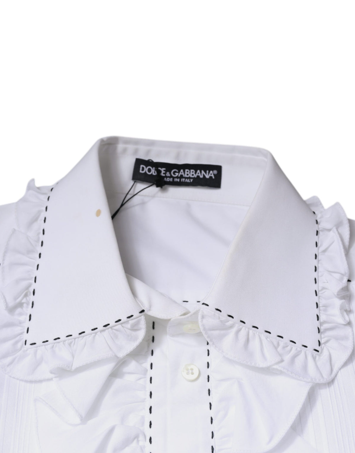 Dolce & Gabbana Top Femme en Coton Blanc à Manches Longues avec Col Volant