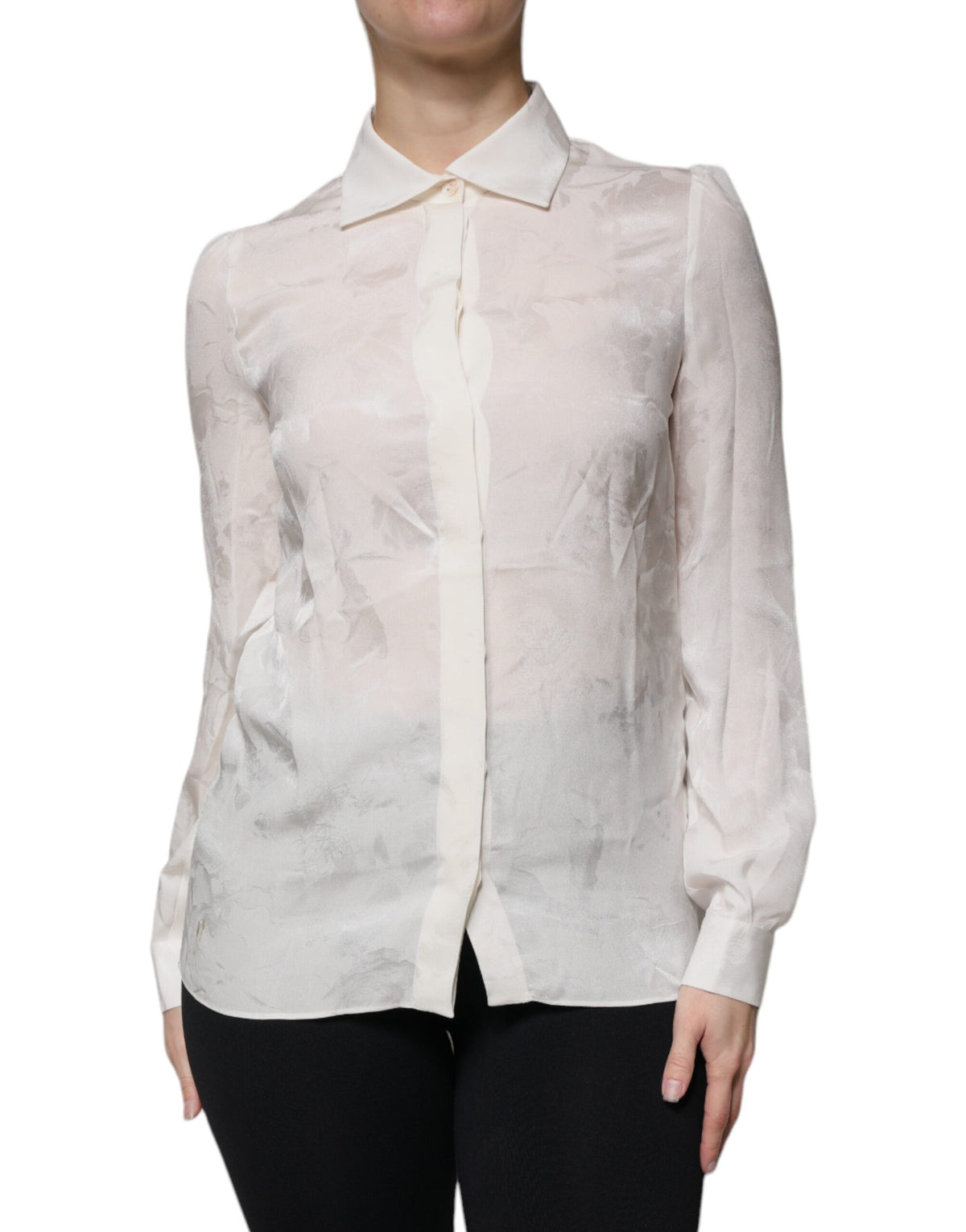 Dolce & Gabbana Chemise Longue en Soie Blanche à Col