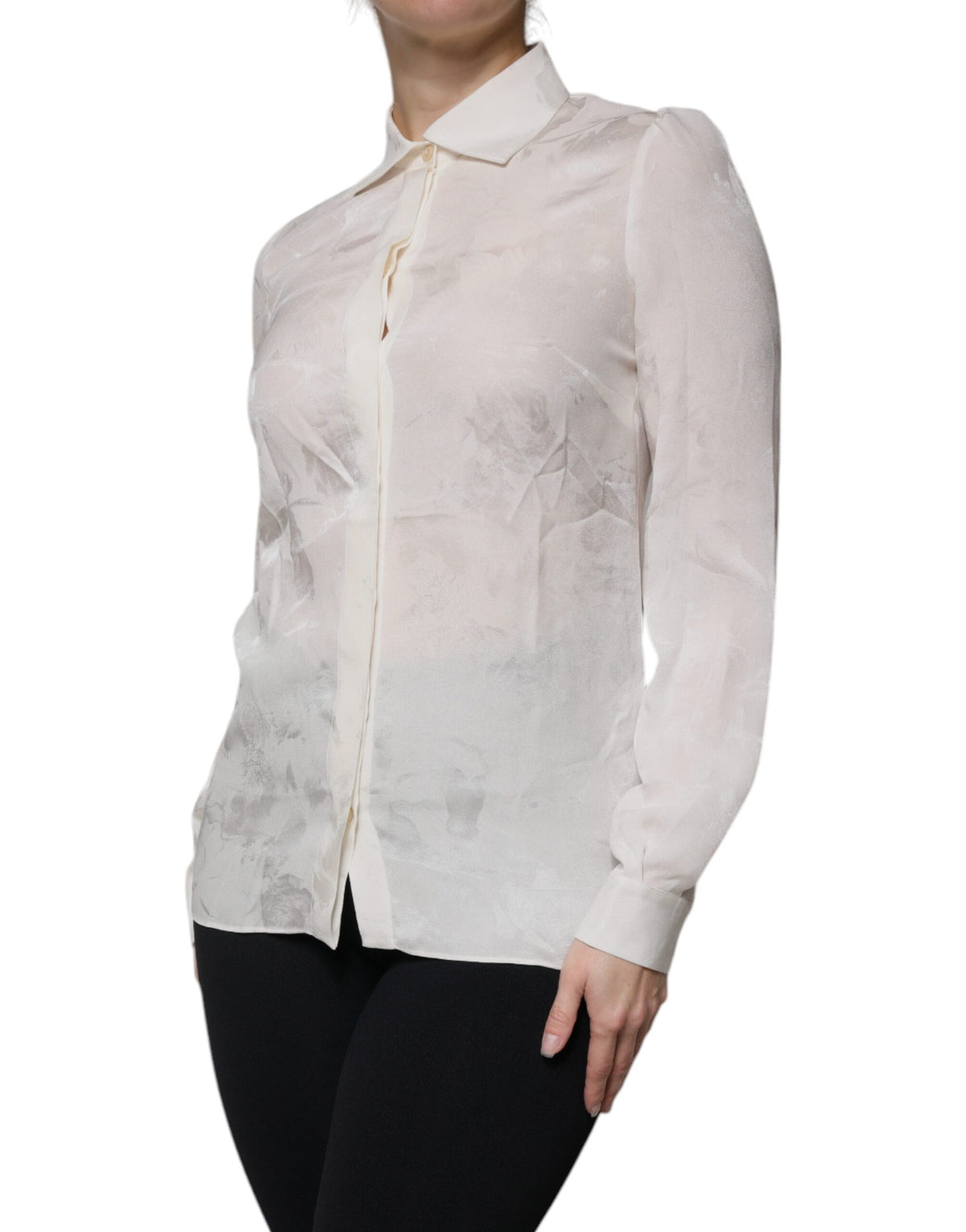 Dolce & Gabbana Chemise Longue en Soie Blanche à Col