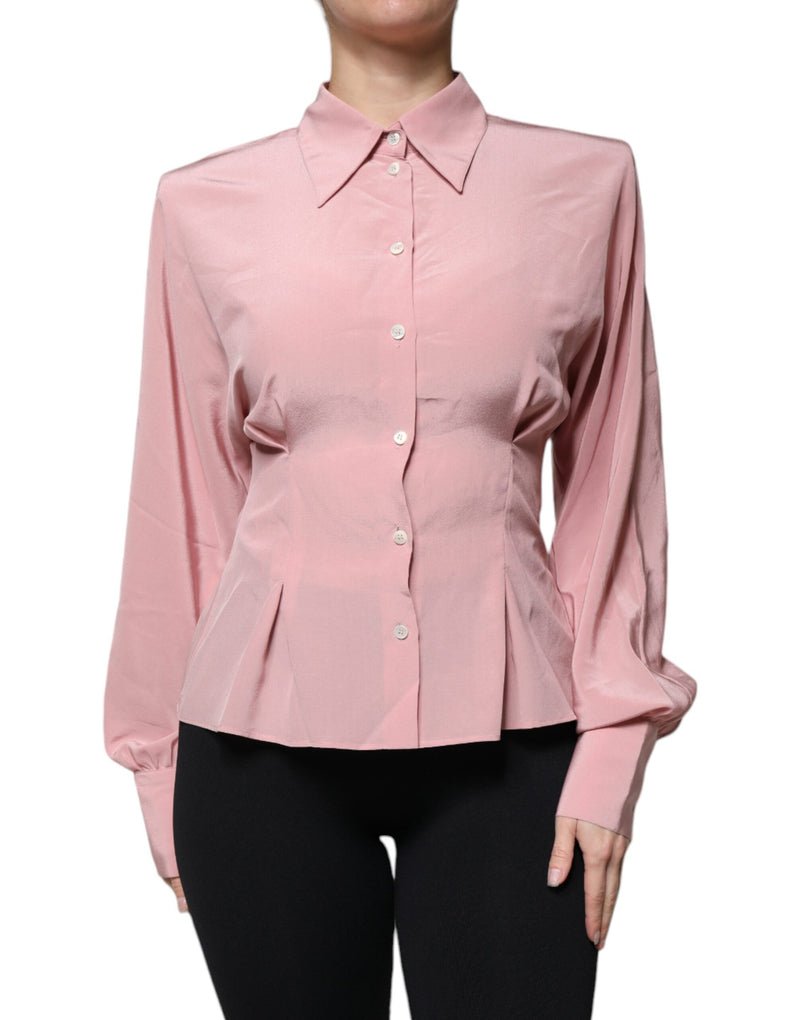 Dolce & Gabbana Pink Silk Long Sleeves Collared Blouse Top