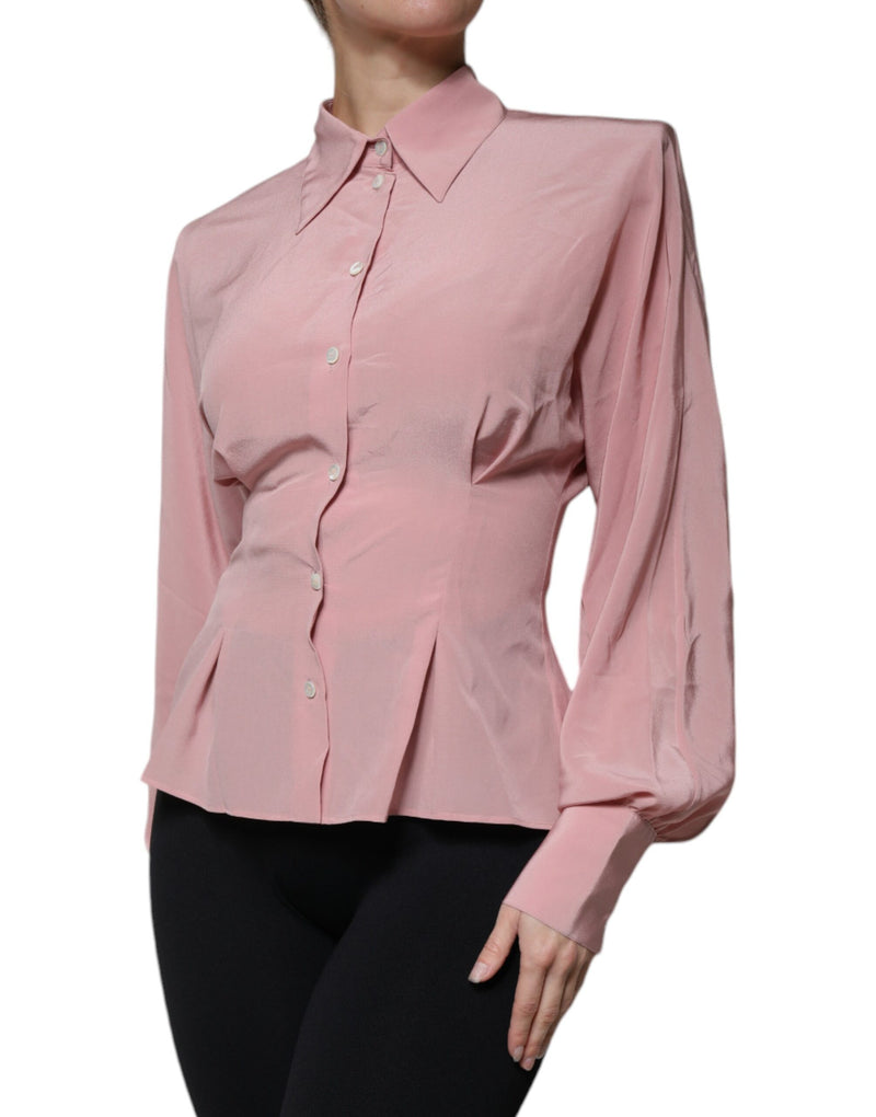 Dolce & Gabbana Pink Silk Long Sleeves Collared Blouse Top