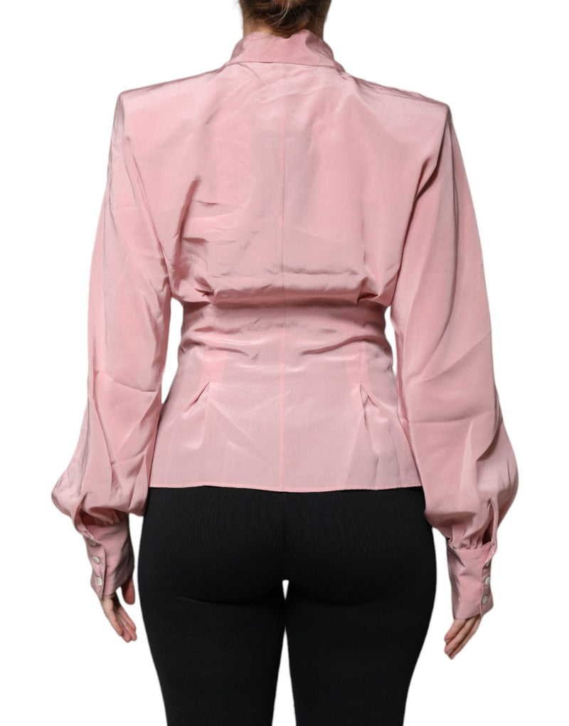 Dolce & Gabbana Pink Silk Long Sleeves Collared Blouse Top