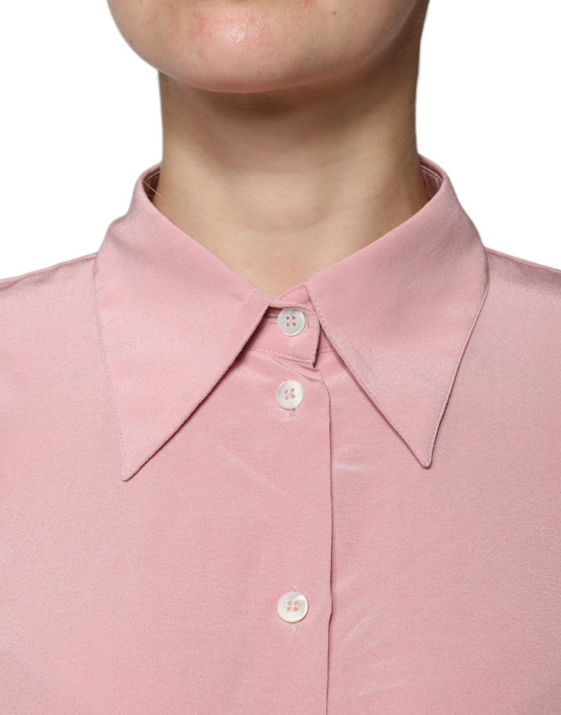Dolce & Gabbana Pink Silk Long Sleeves Collared Blouse Top