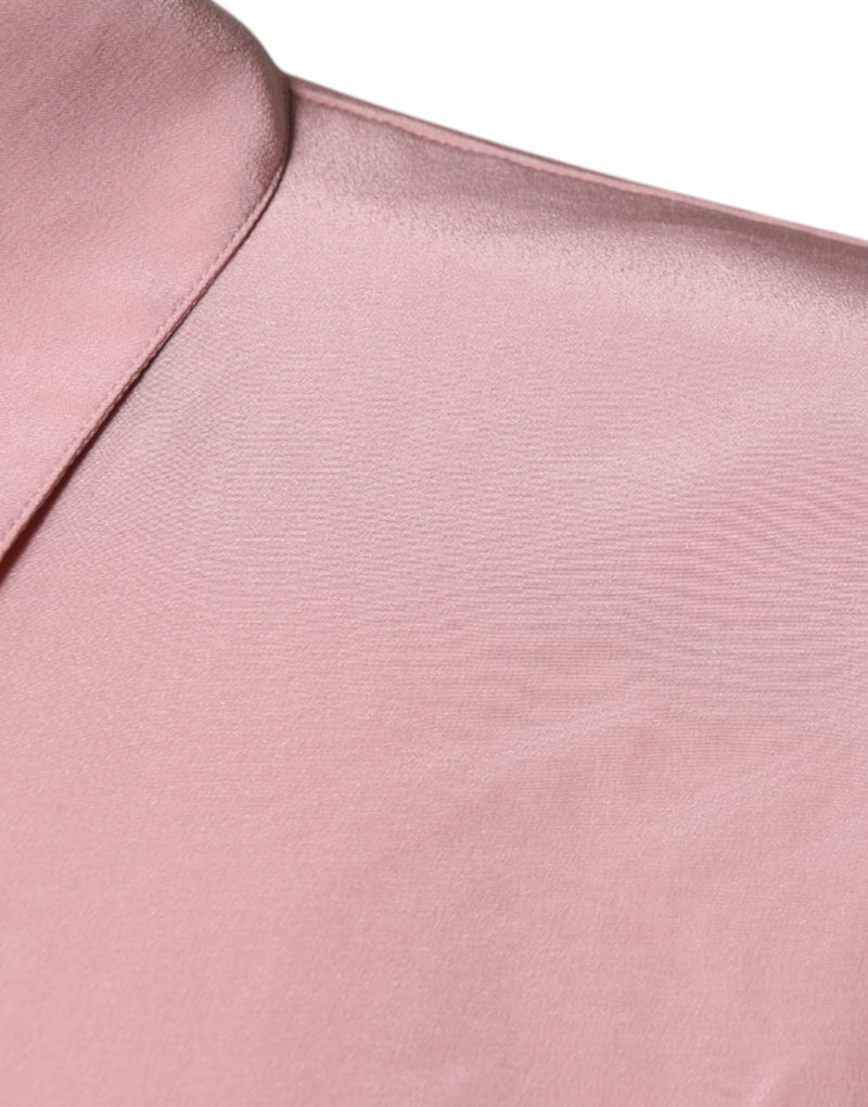 Dolce & Gabbana Pink Silk Long Sleeves Collared Blouse Top