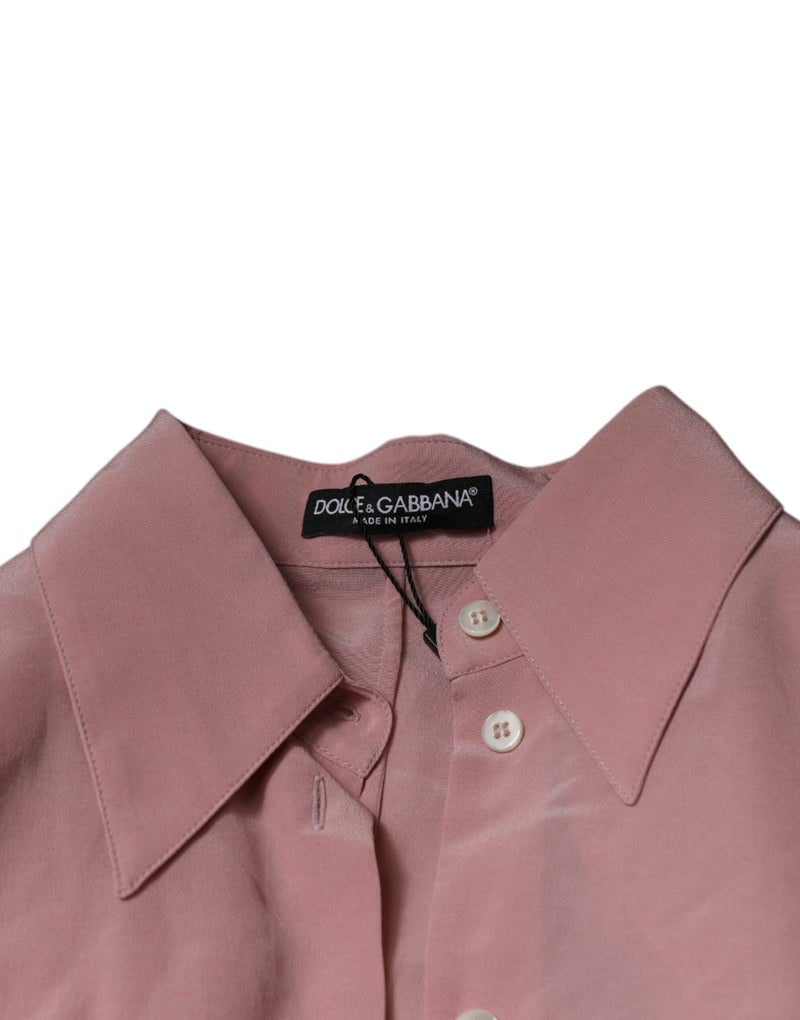 Dolce & Gabbana Pink Silk Long Sleeves Collared Blouse Top