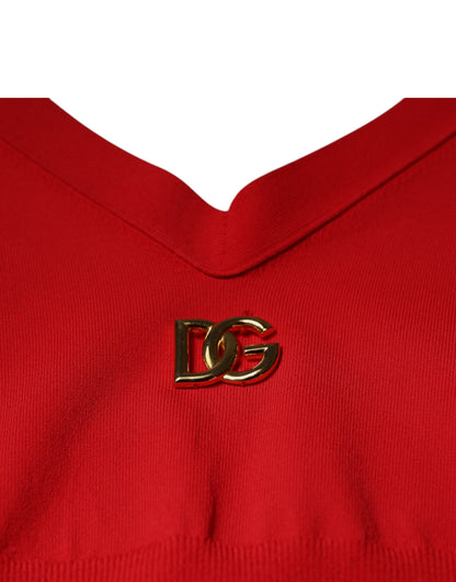 Dolce & Gabbana Red Viscose Sleeveless Halter Cropped Tank Top