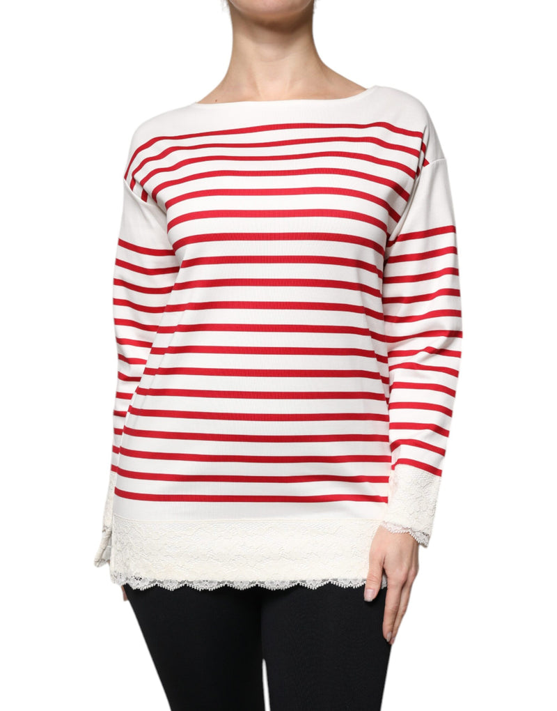 Dolce & Gabbana Top Long Manches Rayures Blanc Rouge