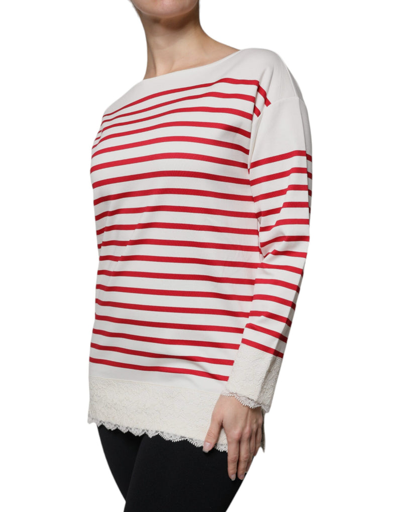 Dolce & Gabbana Top Long Manches Rayures Blanc Rouge