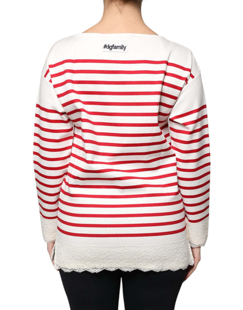 Dolce & Gabbana Top Long Manches Rayures Blanc Rouge