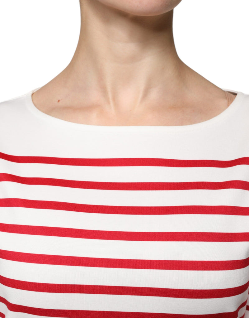 Dolce & Gabbana Top Long Manches Rayures Blanc Rouge