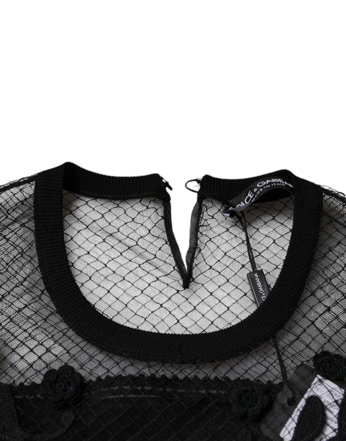 Dolce & Gabbana Blouse Top en Dentelle Florale Noire à Manches Courtes