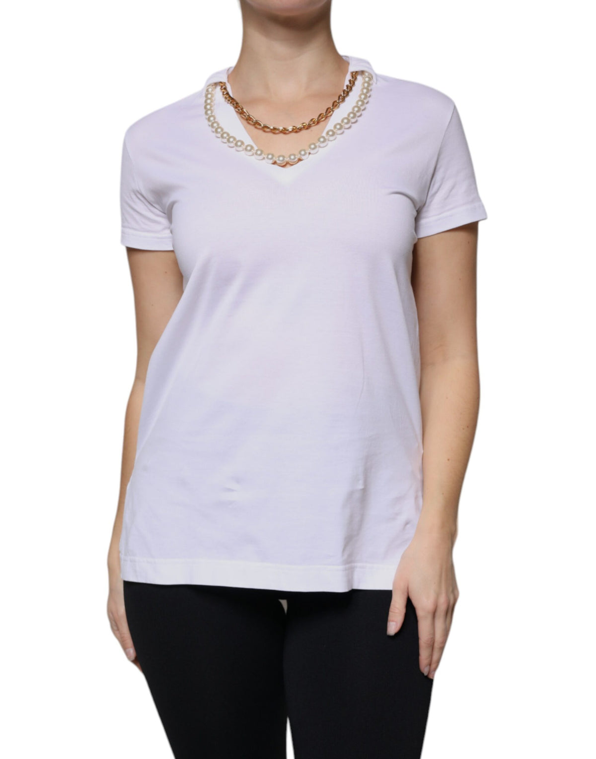 Dolce & Gabbana T-shirt en Coton Blanc avec Chaîne de Collier