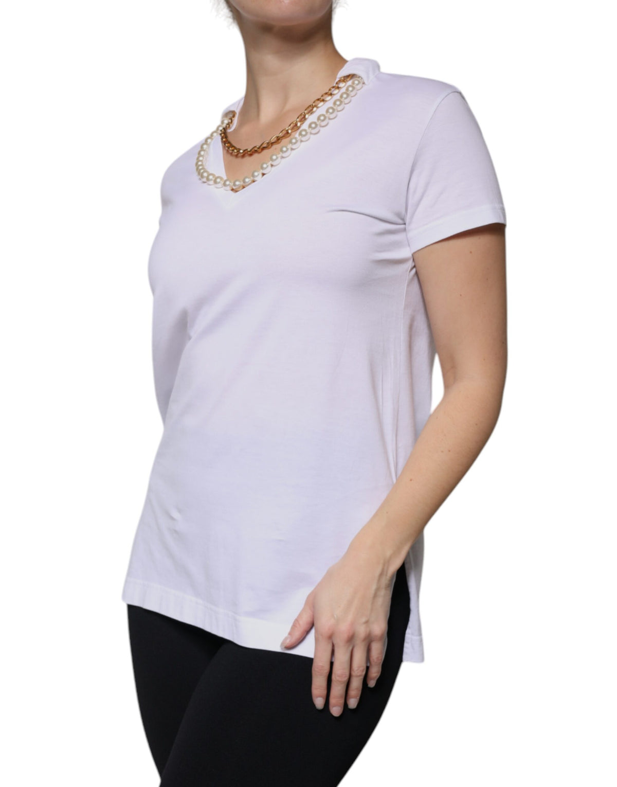 Dolce & Gabbana T-shirt en Coton Blanc avec Chaîne de Collier