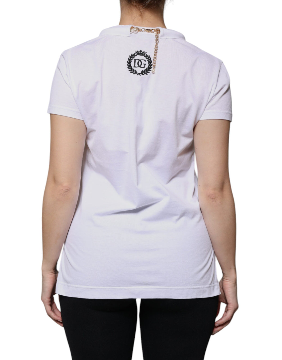 Dolce & Gabbana T-shirt en Coton Blanc avec Chaîne de Collier