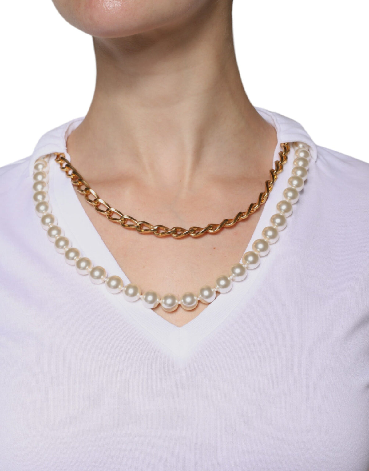 Dolce & Gabbana T-shirt en Coton Blanc avec Chaîne de Collier