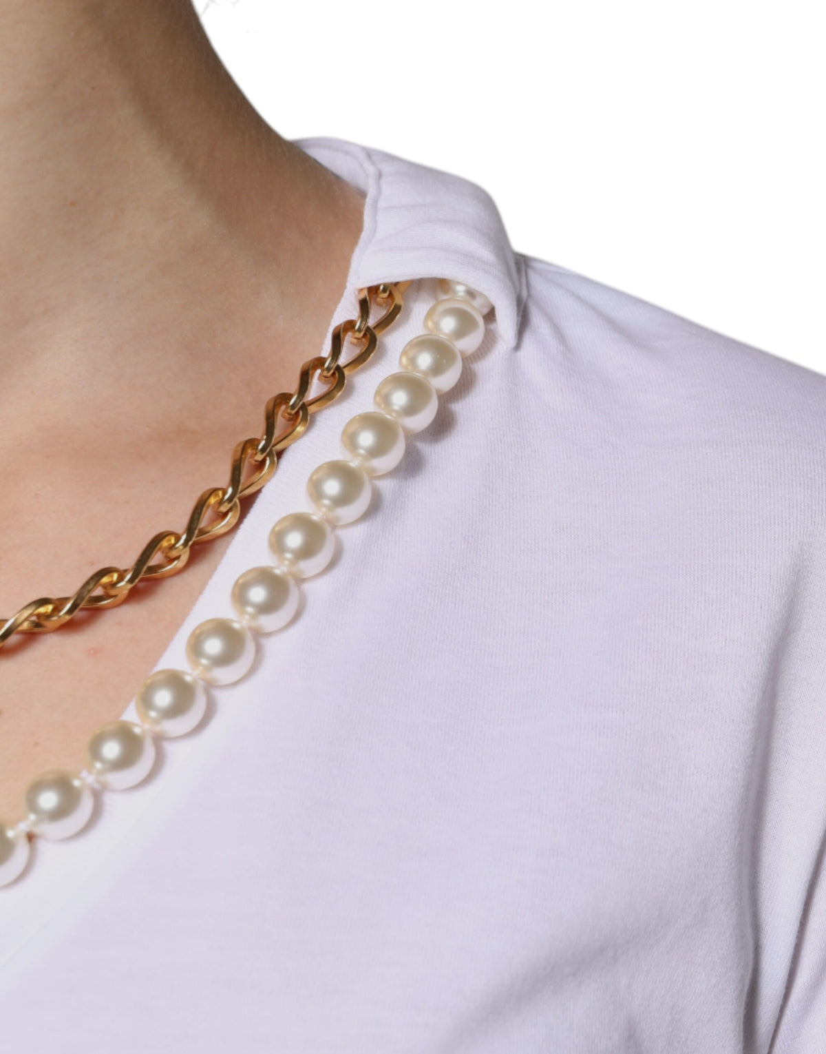 Dolce & Gabbana T-shirt en Coton Blanc avec Chaîne de Collier