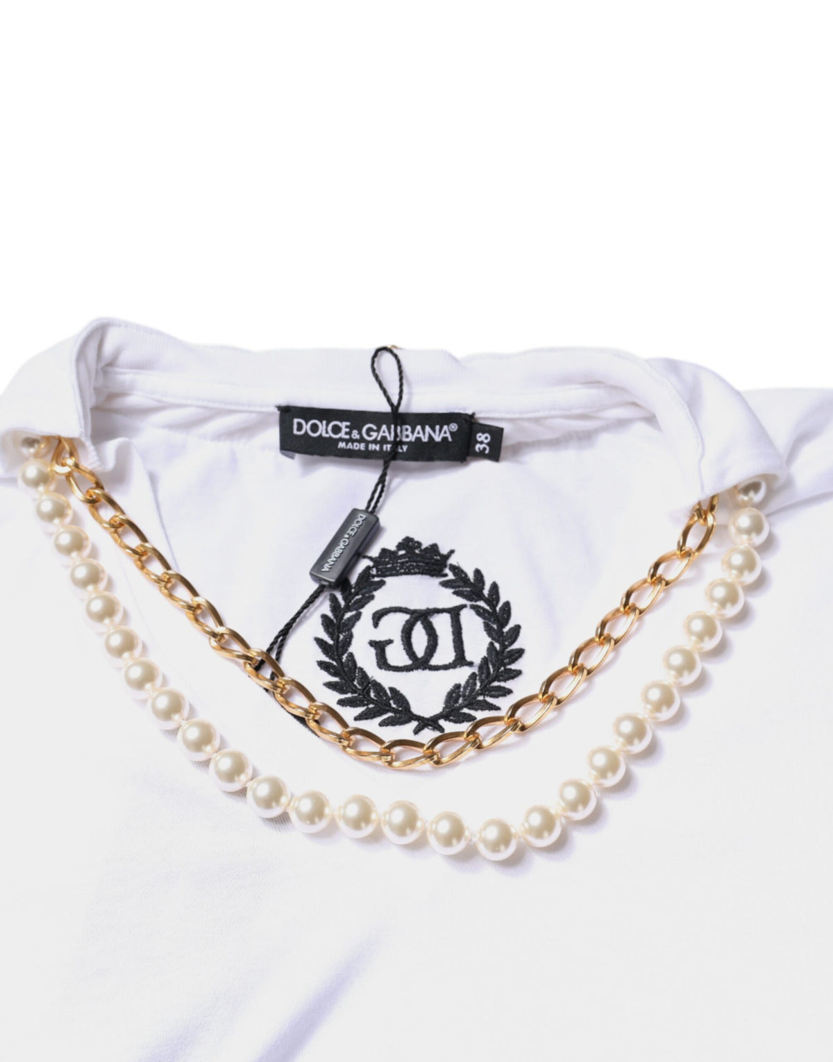 Dolce & Gabbana T-shirt en Coton Blanc avec Chaîne de Collier
