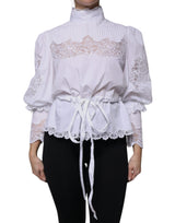 Dolce & Gabbana Blouse Turtleneck en Coton Blanc avec Dentelle